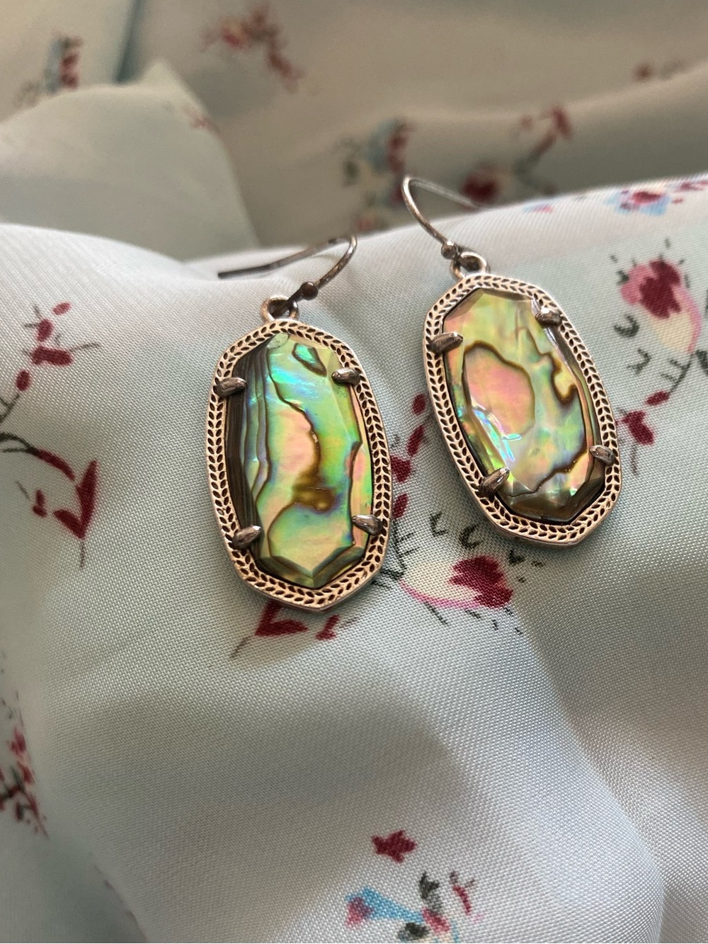 Kendra Scott Abalone Shell Drop Earrings in Iridescent Green and Blue